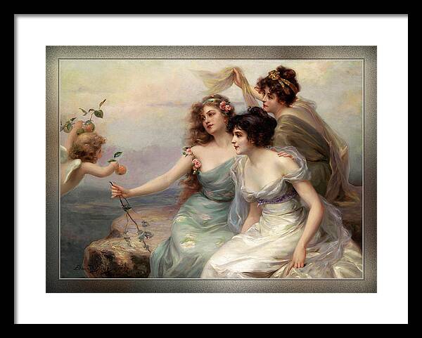 The Three Graces Framed Print featuring the painting The Three Graces Die drei Grazien by Edouard Bisson by Rolando Burbon