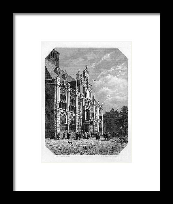 Engraving Framed Print featuring the drawing The Town Hall At Delft, Netherlands by Print Collector