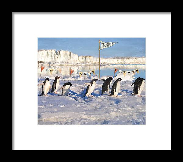 Penguins Framed Print featuring the mixed media The Tuxedo Parade by Colleen Taylor