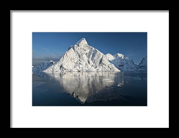 Lofoten Framed Print featuring the photograph The White Mountain In The Blu by Liloni Luca