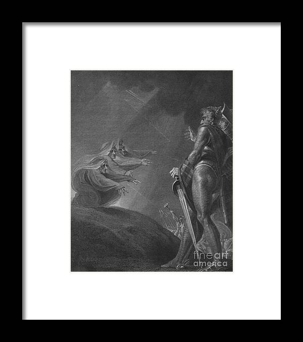 Engraving Framed Print featuring the drawing The Witches Appear To Macbeth And Banquo by Print Collector
