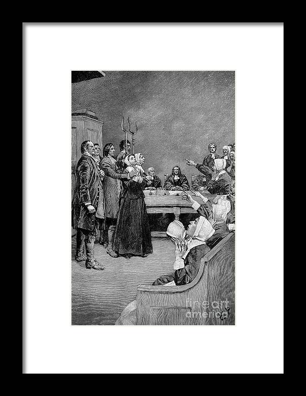 1880-1889 Framed Print featuring the drawing Thetrial Of A Witch, America, 17th by Print Collector