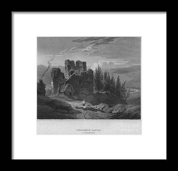 Engraving Framed Print featuring the drawing Thirlwall Castle, Northumberland, 1814 by Print Collector