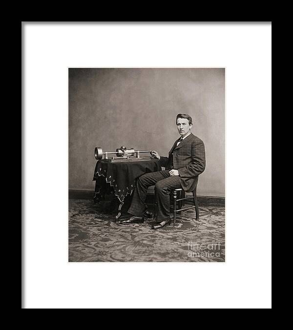 Thomas Edison Framed Print featuring the photograph Thomas Edison And His Phonograph by Bettmann