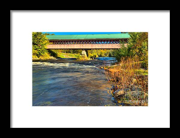 Thompson Covered Bridge Framed Print featuring the photograph Thompson Covered Bridge Over The Ashuelot River by Adam Jewell