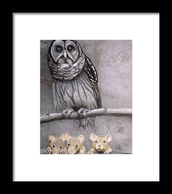 Animals Birds Framed Print featuring the drawing Three Blind Mice by Tim Ernst