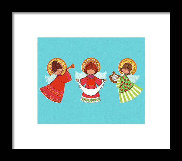 Angel Framed Print featuring the drawing Three Christmas Angels by CSA Images