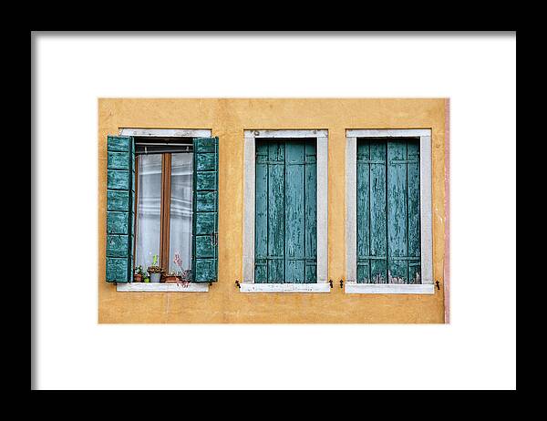Venice Framed Print featuring the photograph Three Green Windows of Venice by David Letts