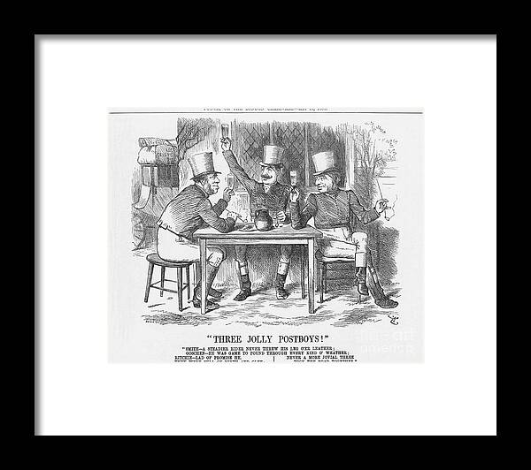 Engraving Framed Print featuring the drawing Three Jolly Post Boys, 1888. Artist by Print Collector