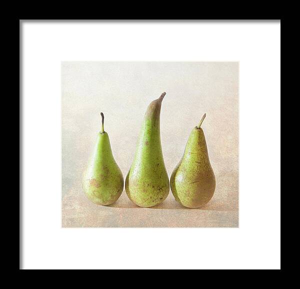In A Row Framed Print featuring the photograph Three Pears by Peter Chadwick Lrps