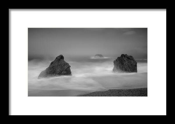 Long Exposure Framed Print featuring the photograph Three rocks mystery by Alessandra RC