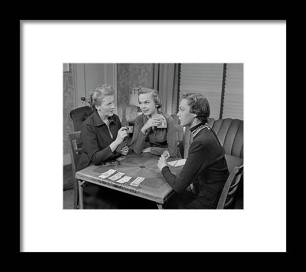 People Framed Print featuring the photograph Three Women Playing Cards In Living Room by George Marks