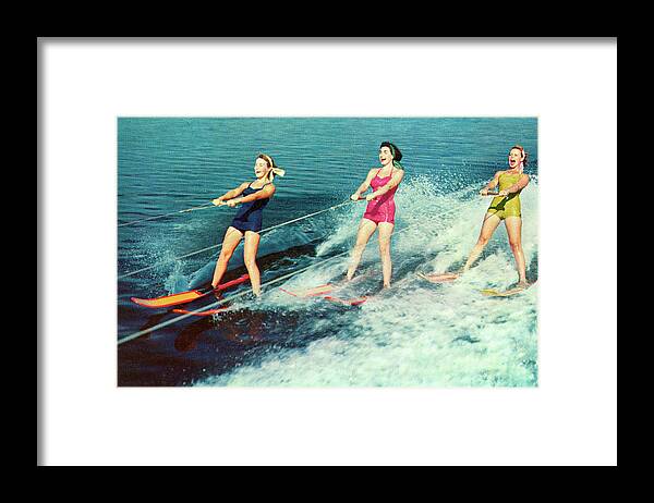 People Framed Print featuring the photograph Three Women Waterskiing by Graphicaartis