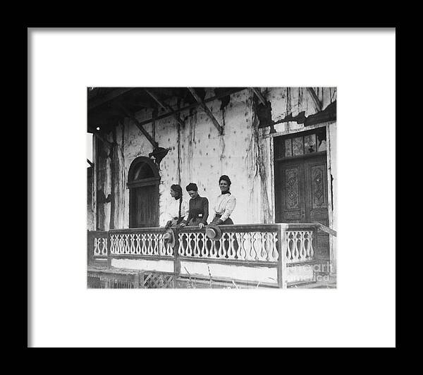 People Framed Print featuring the photograph Three Young Women On Veranda Of Pico by Bettmann