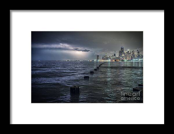 Chicago Framed Print featuring the photograph Thunder and Lightning in The Dark City by Bruno Passigatti