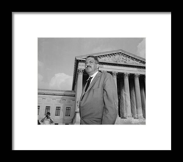 Mature Adult Framed Print featuring the photograph Thurgood Marshall Outside The Supreme by Bettmann