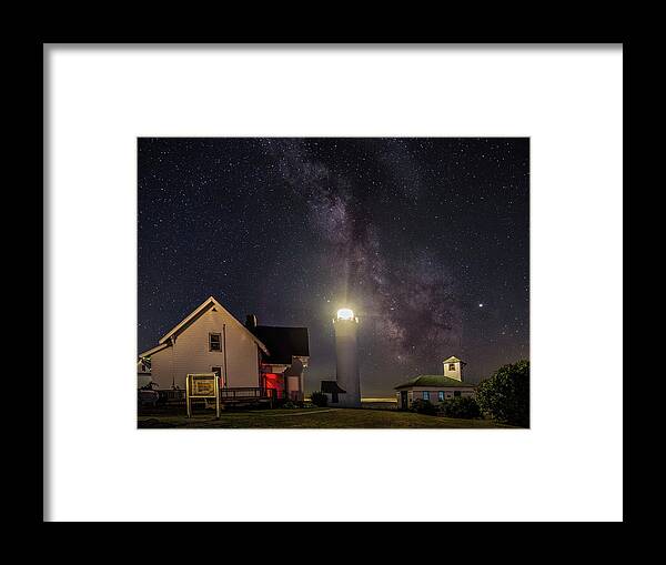 Tibbetts Point Lighthouse Framed Print featuring the photograph Tibbetts Light and the Milky Way by Mark Papke