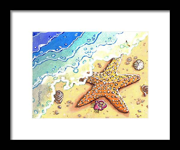 Starfish Framed Print featuring the painting Tidal Beach Starfish by Richard De Wolfe