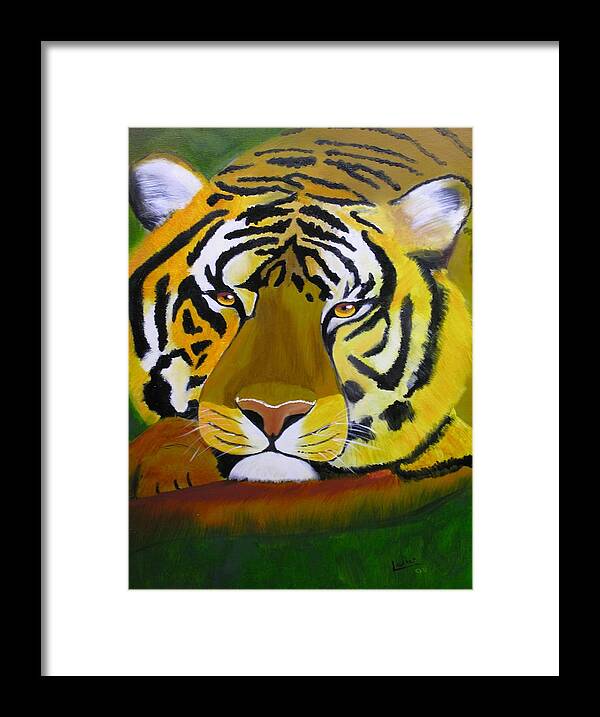 Tiger Framed Print featuring the painting Tiger by Jim Lesher