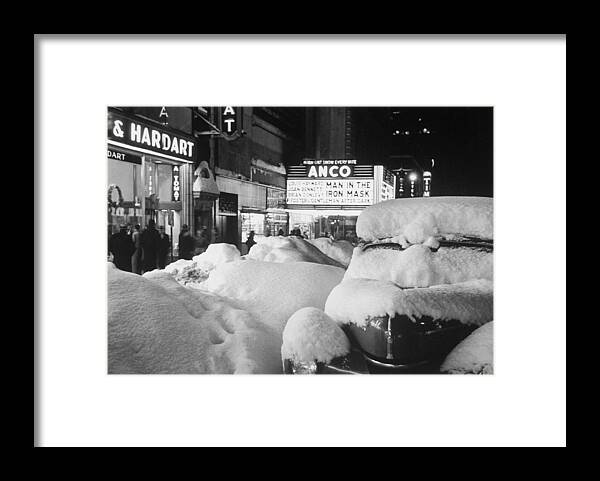 1940-1949 Framed Print featuring the digital art Times Square in Snow by Andreas Feininger