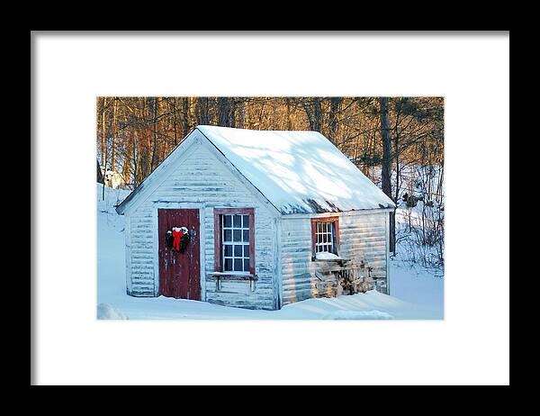 Red Framed Print featuring the photograph - Tiny Christmas House by THERESA Nye