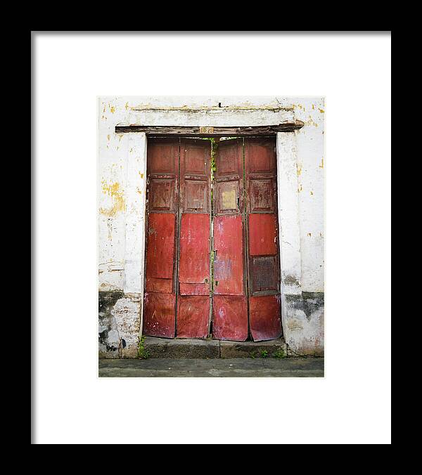 Colombia Framed Print featuring the photograph Tipografia Azul Front Door Historical Honda Tolima Colombia by Adam Rainoff