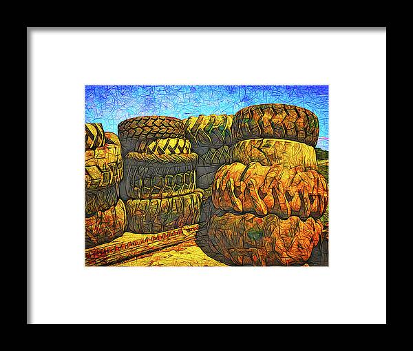 Tire Stacks Framed Print featuring the photograph Tire Stacks by Bellesouth Studio