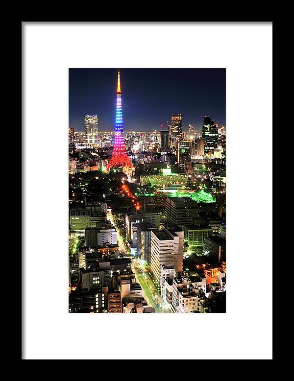 Tokyo Tower Framed Print featuring the photograph Tokyo Tower And Cityscape At Night by Vladimir Zakharov