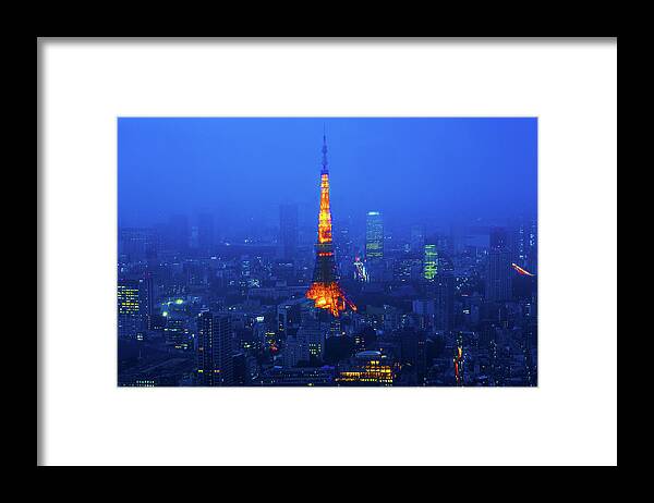 Tokyo Tower Framed Print featuring the photograph Tokyo Tower In Fog by Arthit Somsakul
