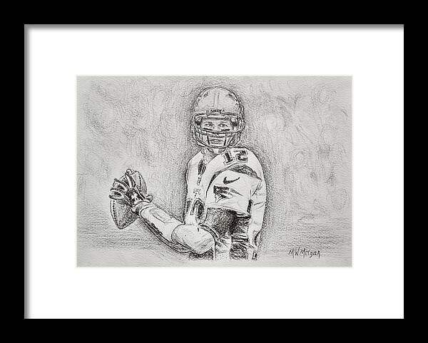 Tom Brady Framed Print featuring the drawing Tom Brady by Michael Morgan