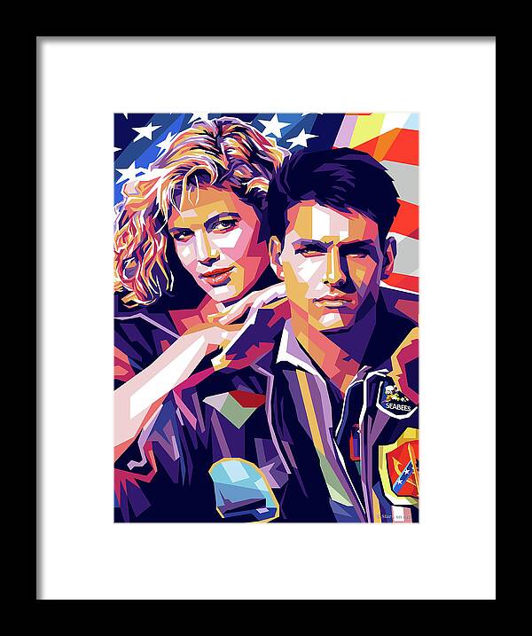 Synopsis Framed Print featuring the digital art Tom Cruise and Kelly McGillis - synopsis by Movie World Posters