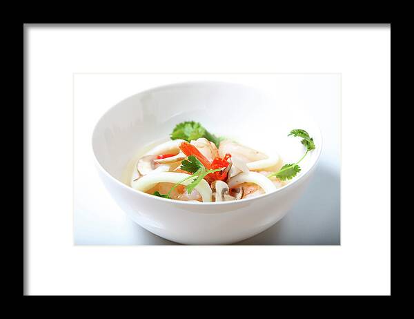 White Background Framed Print featuring the photograph Tom Yum Goong, Hot And Sour Soup by Lori Andrews
