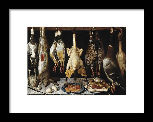 Still Life Of Birds And Hares Framed Print featuring the painting Tomas Hiepes / 'Still Life of Birds and Hares', 1643, Spanish School, Oil on canvas, 67 cm x 96 cm. by Tomas Yepes -c 1610-1674-