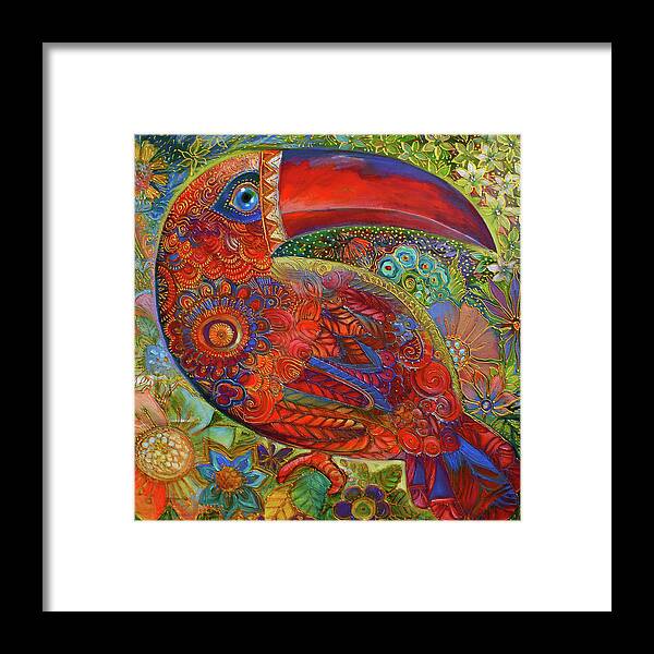 Bird Framed Print featuring the painting Toucan Deco by Oxana Zaika