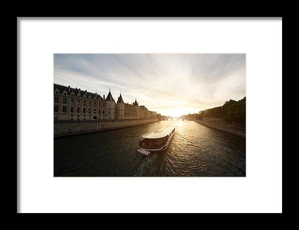 Landscape Framed Print featuring the photograph Tourist Boat Tour On Seine River by Prasit Rodphan