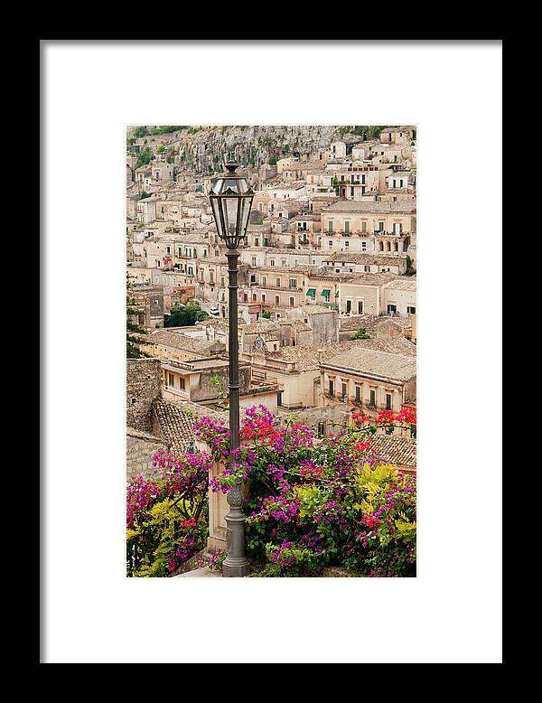 Sicily Framed Print featuring the photograph Town Of Modica With Bougainvillea by Stuart Mccall