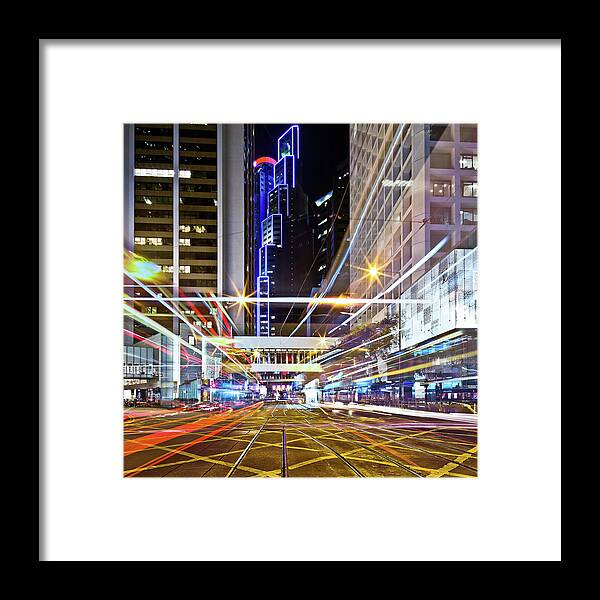 Crisscross Framed Print featuring the photograph Traffic Trails In Hong Kong by Andi Andreas