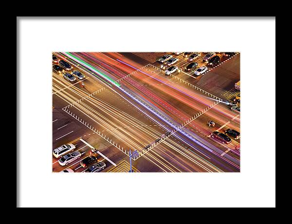 Seoul Framed Print featuring the photograph Traffic Trails Of Intersection by Sungjin Kim