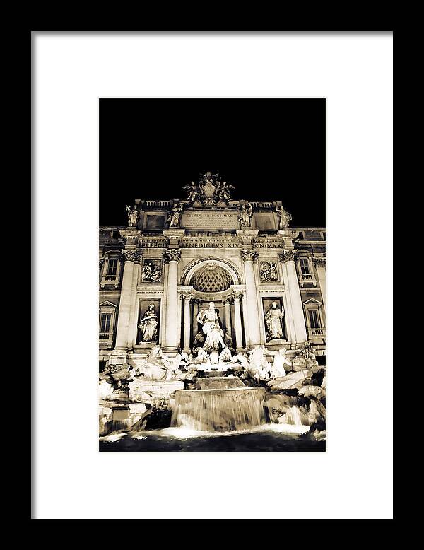 Outdoors Framed Print featuring the photograph Trevi Fountain, Rome At Night by Jim Foley