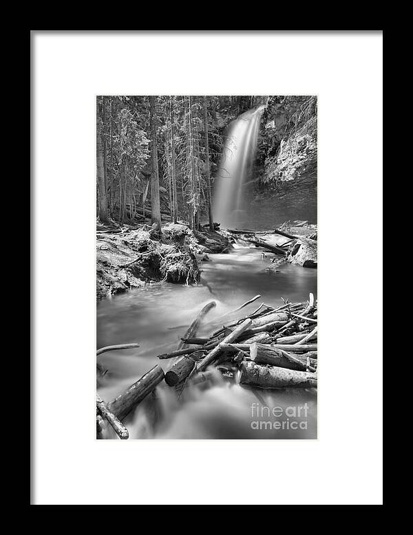 Troll Falls Framed Print featuring the photograph Troll Falls Black And White by Adam Jewell