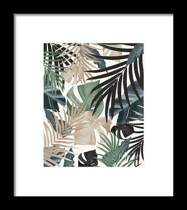 Color Collage Nature Botanical Tropical-leaves Beach-vibes Cali-vibes Monstera-palm Banana Home-decor Interior-decor Tropical-jungle Jungle-vibes Palm-tree-leaves Green-blue-tan Leaf Greenery Tropical-vibes Beige-black Sage-cactus-green Framed Print featuring the mixed media Tropical Jungle Leaves Pattern #13 Fall Colors #tropical #decor #art by Anitas and Bellas Art