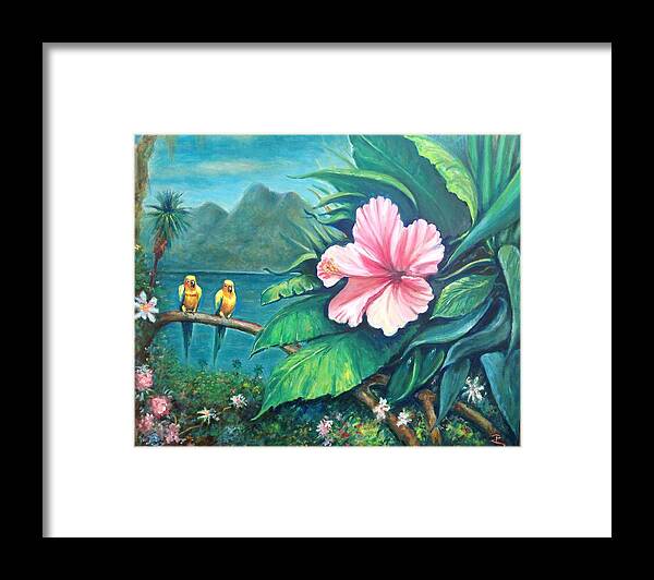 Tropical Jungle Orchids Framed Print featuring the painting Tropical jungle by Philip Corley