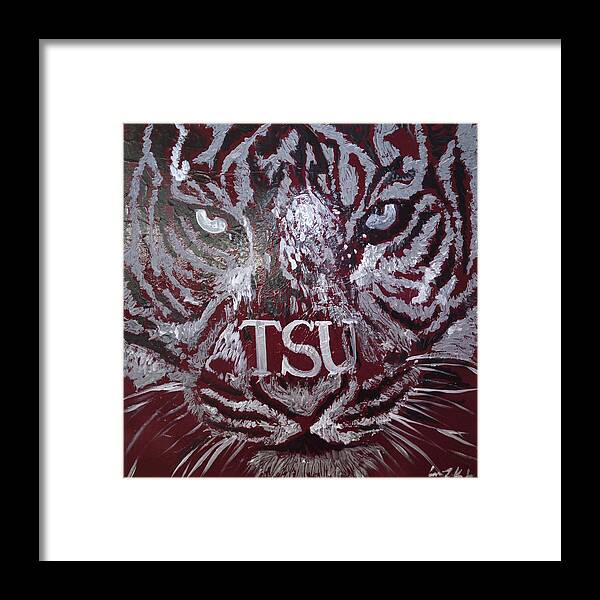 Tsu Maroon And Grey Framed Print featuring the painting TSU Soul by Femme Blaicasso