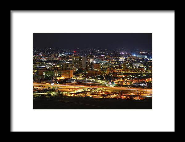 Tucson Framed Print featuring the photograph Tucson, Arizona skyline at night by Chance Kafka