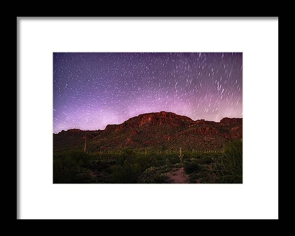 Stars Framed Print featuring the photograph Tucson Mountains Star Trails by Chance Kafka