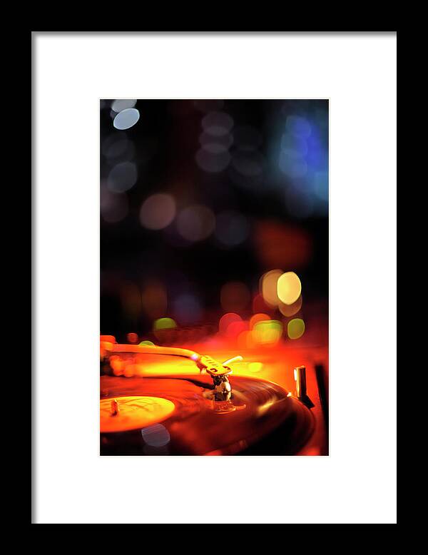 Nightclub Framed Print featuring the photograph Turntable And Club Lights by Vilhelm Sjostrom