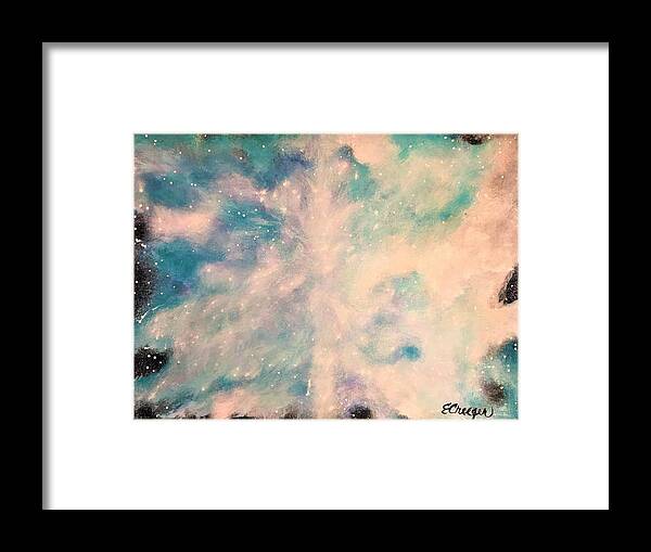 Space Framed Print featuring the painting Turquoise Cosmic Cloud by Esperanza Creeger
