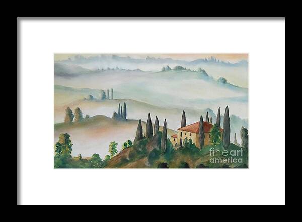 Landscape Framed Print featuring the painting Tuscan Mist by Petra Burgmann