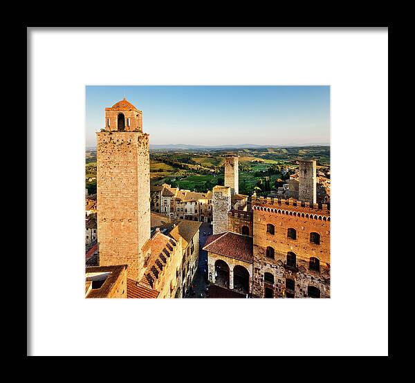 Estock Framed Print featuring the digital art Tuscany, San Gimignano Village, Italy by Luigi Vaccarella