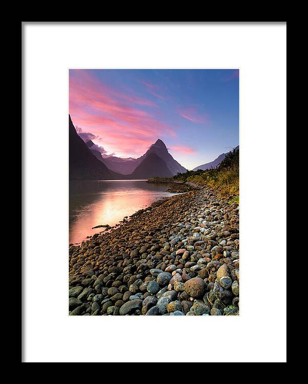 Tranquility Framed Print featuring the photograph Twilight @ Mitre Peak, Milford Sound by Atomiczen